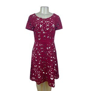 Moulinette Soeurs Womens Red Floral Cutout Short Sleeve Knee-Length Dress Size 6